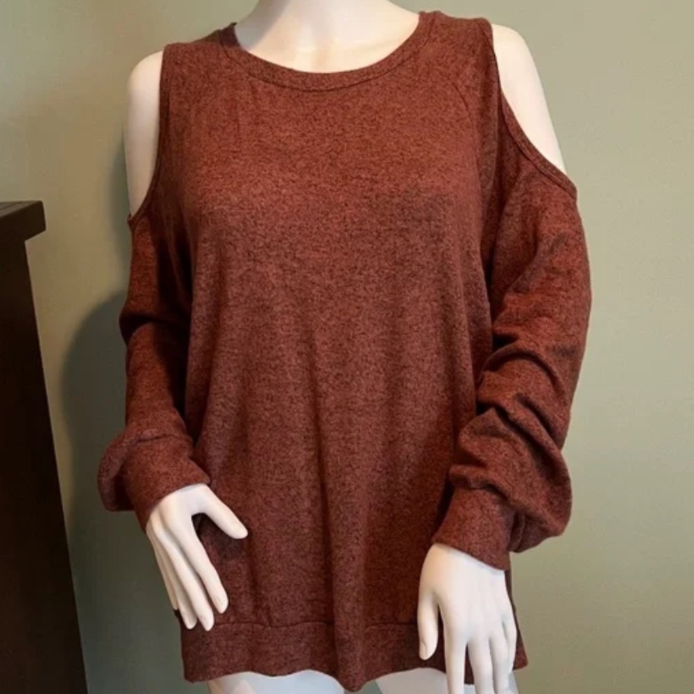 NWT Green Envelope Super Soft Rust Cold Shoulder Sweater XL